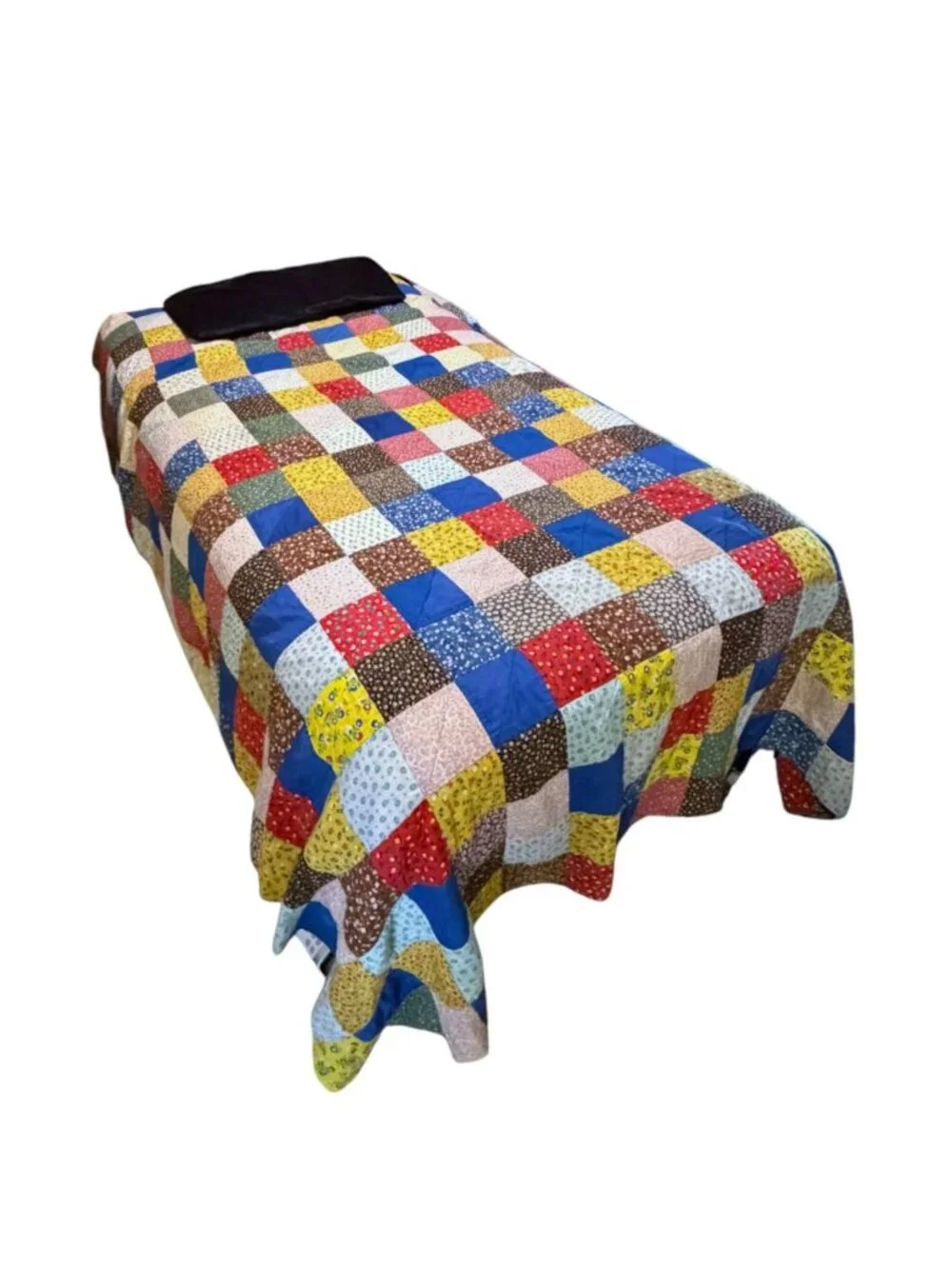 Vintage Scrappy Charm Patchwork Quilt 74 x 84 Country Ditzy Flowers Cabincore